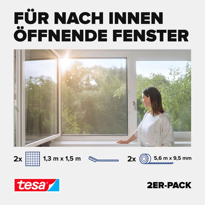 Actual product image tesa 2x pollen screen, for allergy sufferers, can be closed incl. self-adhesive Velcro tape (130 x 150 cm)
