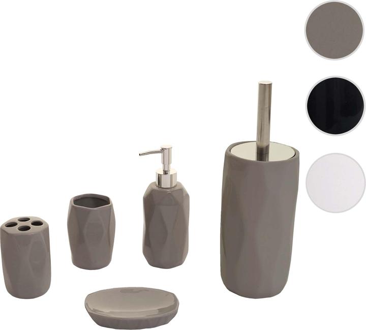 Produktbild Swisshandel24 5-teiliges Badset, WC-Garnitur Badezimmerset Badaccessoires, Keramik - grau - 65117