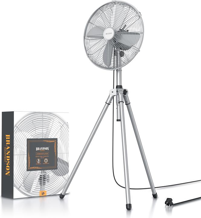 Produktbild Brandson Standventilator 49cm Ø, 60W Lüfter, Dreibeinstativ, Metallgehäuse, Tripod Ventilator, silber (64 dB)