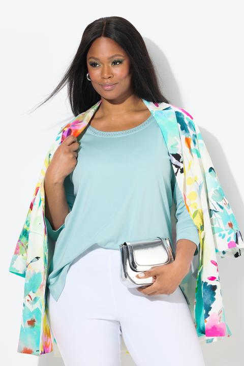 Image du produit Ulla Popken Chemise, coupe trapèze, col rond, manches 3/4, coton Pima (46, 48)