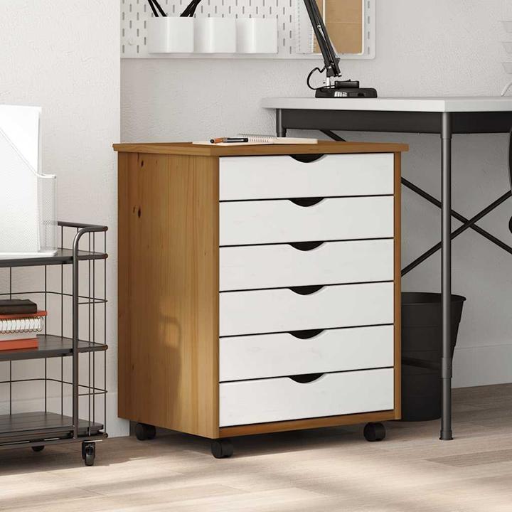 Produktbild vidaXL Rollschrank mit Schubladen MOSS Honigbraun Massivholz Kiefer (53 x 39 x 65.50 cm)