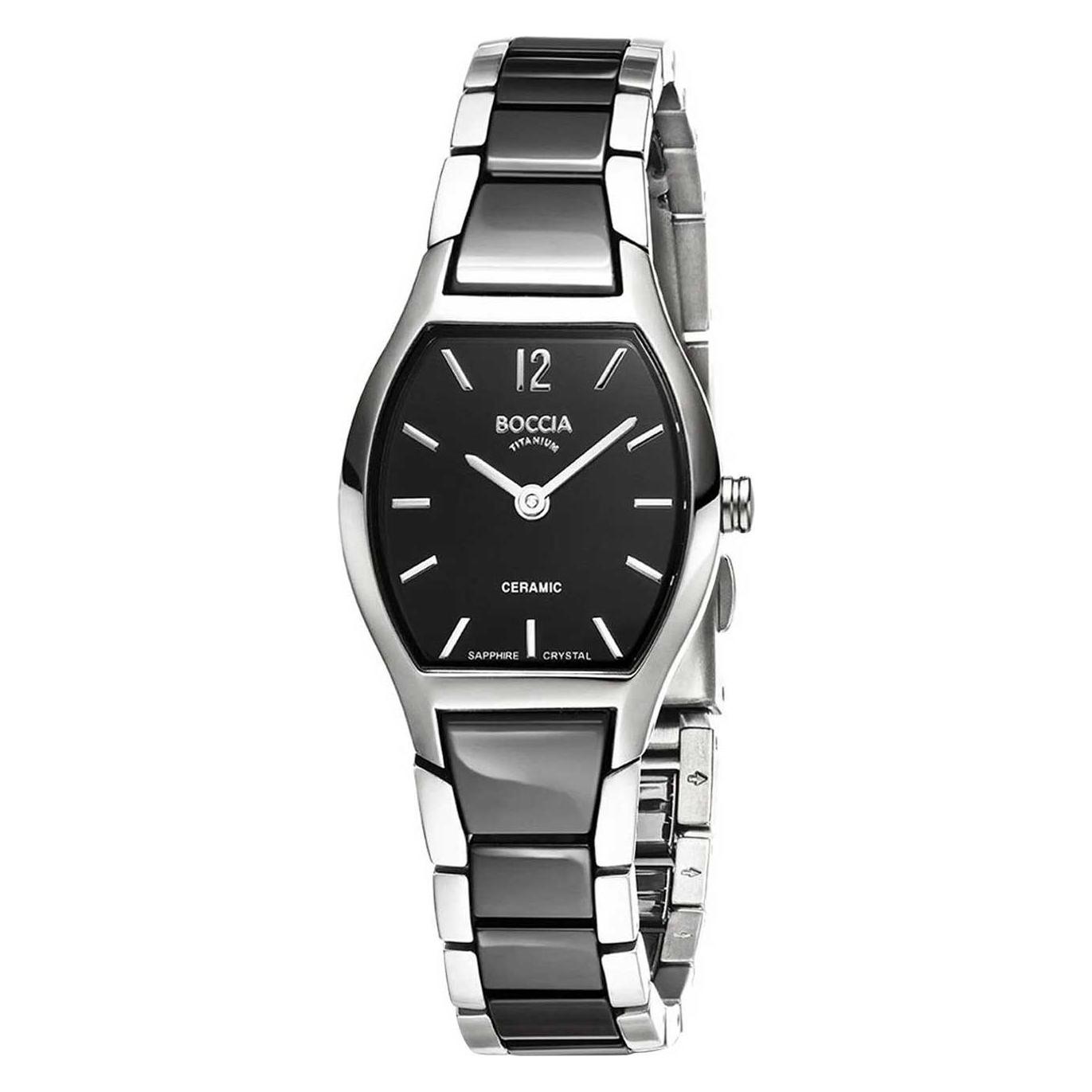 Boccia, Horloge, 3361-02, Zwart, Zilver, (Analoog Horloge)