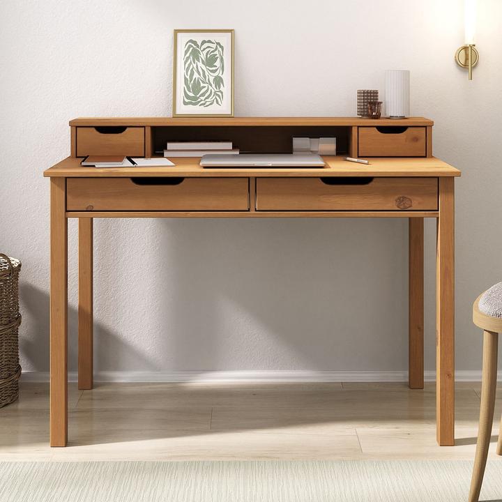 Image du produit IDIMEX Schreibtisch RAUL mit 4 Schubladen aus Massivholz – Eiche/Weiss