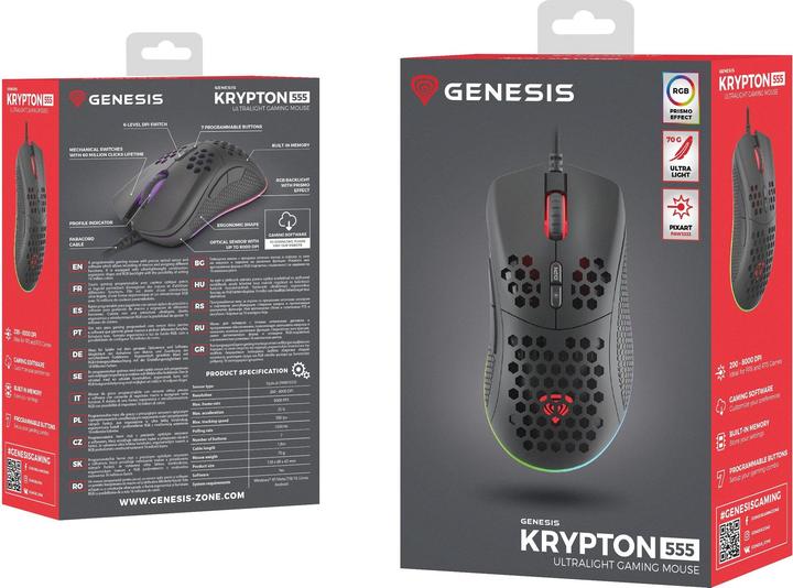 Actual product image Genesis for games Krypton 555 with cable, 8000 DPI, USB 2.0, Black (Cable)