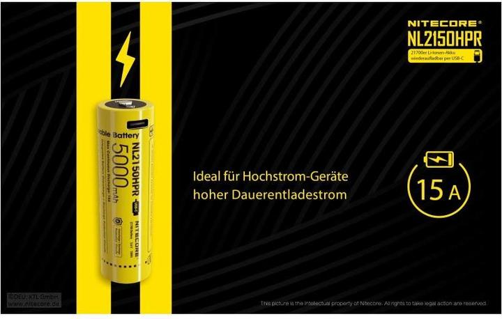 Actual product image Nitecore Li-Ion battery 21700, 5000mAh, NL2150HPR USB-C