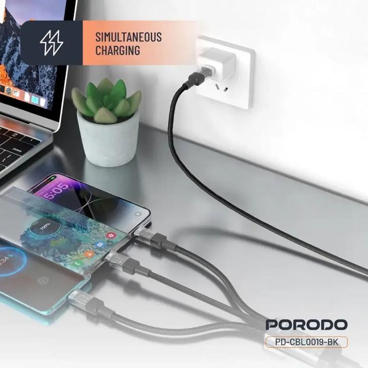 Image du produit Porodo 4-IN-1 Digital-Display Schnellladung 1m Kabel TypC auf C+L+M 66W - Schwarz (1 m, USB 2.0, 60 W)