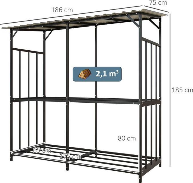Image du produit Swisshandel24 Kaminholzregal aussen, Kaminholzunterstand 1,17 m³ Brennholzregal mit Metalldach