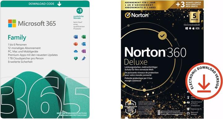 Produktbild Microsoft 365 Family & Norton 360 Deluxe