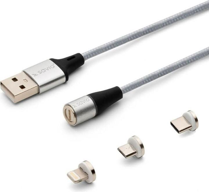 Actual product image Savio CL-156 USB cable 2 m USB 2.0 USB C Micro USB A/Lightning Silver (2 m, USB 2.0)