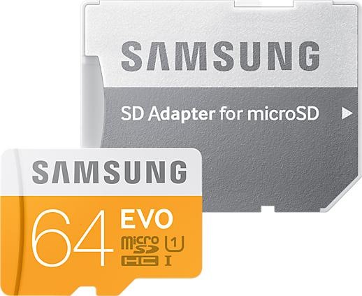 Produktbild Samsung EVO microSDXC mit Adapter (64 GB, microSDXC, U1, UHS-I)
