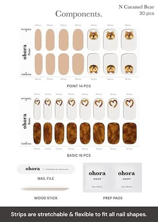 Actual product image Ohora Semi Cured Gel Nail Strips N Caramel Bear - Salon-Quality Long Lasting Easy to Apply and Remov (N Caramel bear)