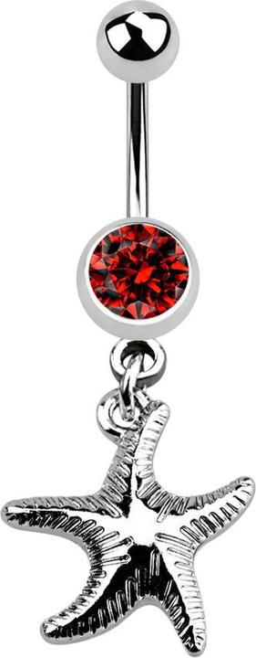 Produktbild Star Piercing Banane silber mit Anhänger Seestern rot (ohne Messing, Chirurgenstahl 316L)