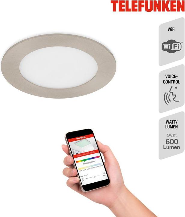Image du produit Telefunken LED encastrable dimmable IP23 WiFi RGBW 6W 600 lm blanc chaud - blanc lumière du jour ronde nickel (600 lm)