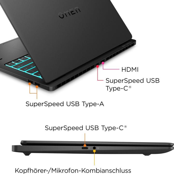 Actual product image HP OMEN 14-fb0174ng 14.0" 2.8k OLED 120Hz, Intel Ultra 7-155H, 16GB RAM, 512GB SSD, RTX 4060, FreeDO (14", Intel Core Ultra 7 155H, 16 GB, 512 GB, DE)