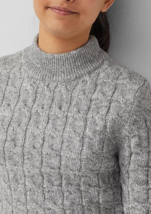 Produktbild s.Oliver Strickpullover Schmaler Strickpullover mit Zopfmuster und Stehkragen (146, 152)