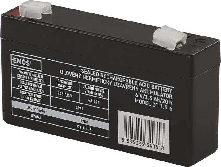 Produktbild Emos Wartungsfreier Blei-Akku 6 V/1,3 Ah, faston 4,7 mm (1 Stk., Gerätespezifisch, 1300 mAh)