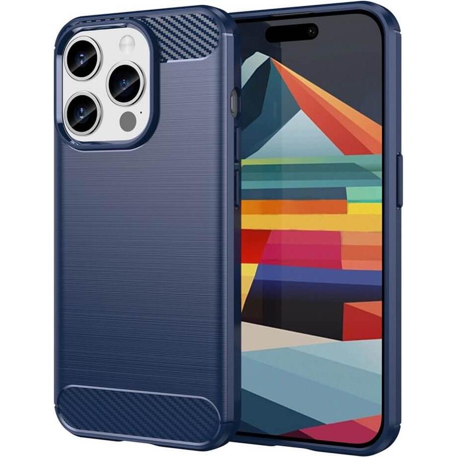 Cover-Discount iPhone 15 Pro - Metall Carbon Look Hülle dunkelblau (Apple iPhone 15 Pro), Smartphone Hülle, Blau