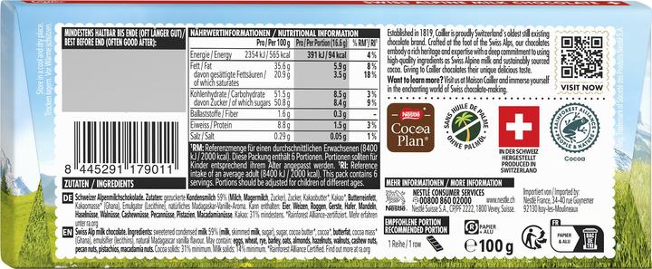 Valori nutrizionali e ingredienti Cailler Latte (106 g)