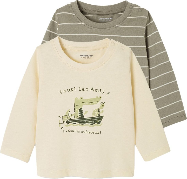 Vertbaudet 2er-Pack Baby Shirts BASIC, Print & Streifen