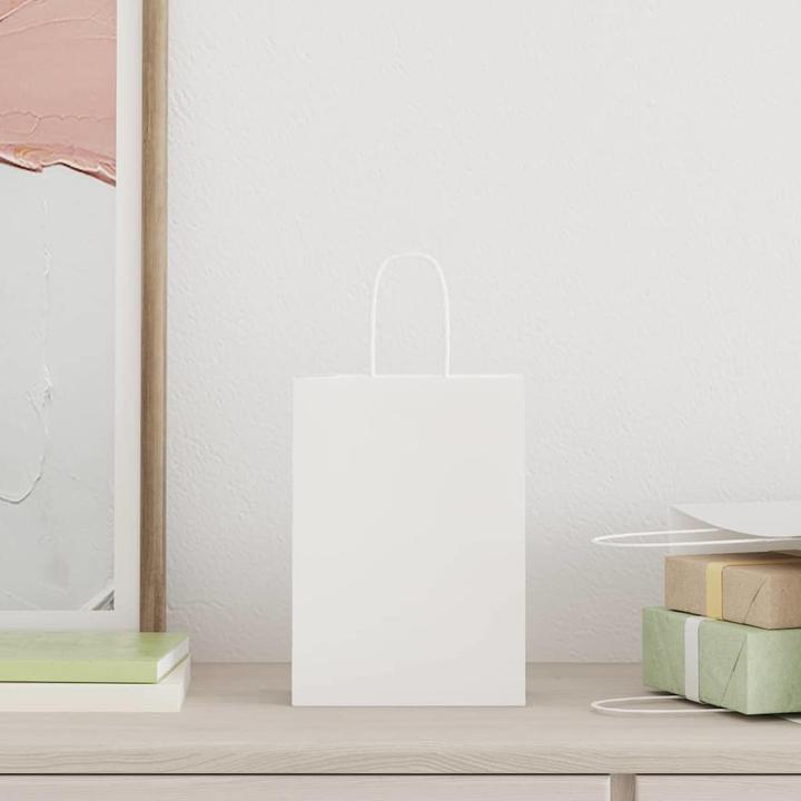 Produktbild vidaXL Kraftpapiertüten 50 Stk. mit Henkel Weiss 15x8x21 cm Papiertüte (Geschenktüte, 50 x)
