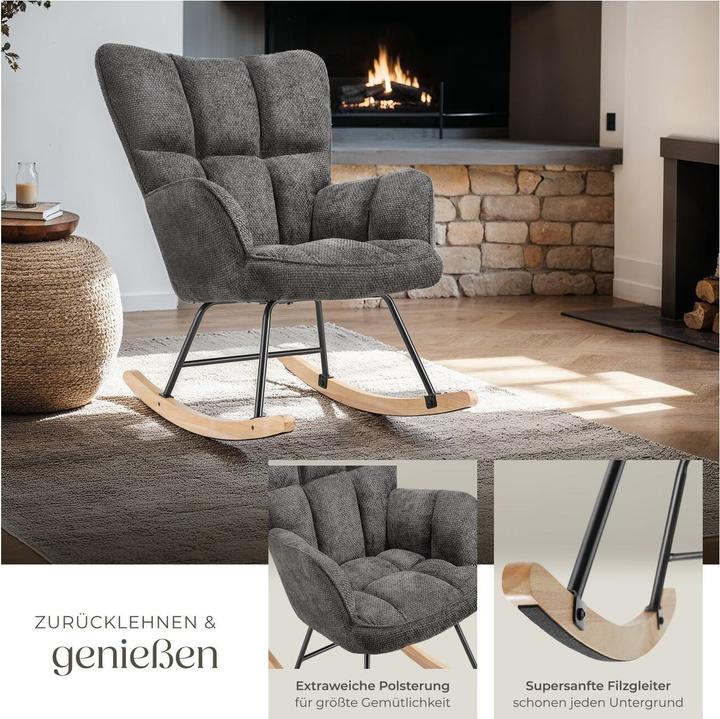 Actual product image tectake Rocking chair Torve - bouclé fabric, plush padding, wooden runners