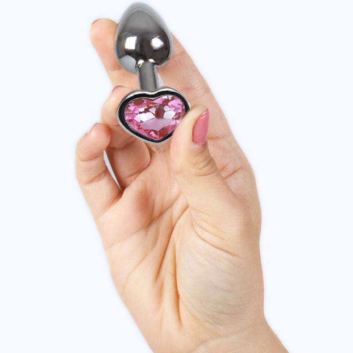Actual product image Secret play Metal Butt Plug Fuchsia Heart Small Size 7 cm
