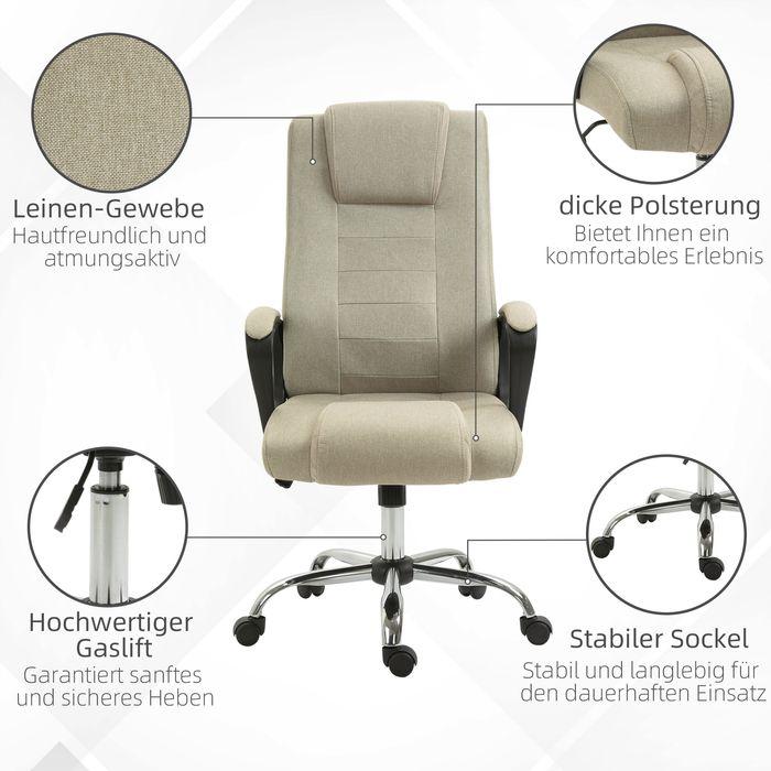 Produktbild Swisshandel24 Bürostuhl in Leinenoptik, höhenverstellbar, Wippfunktion, 5 Rollen, Beige (46 - 55 cm)