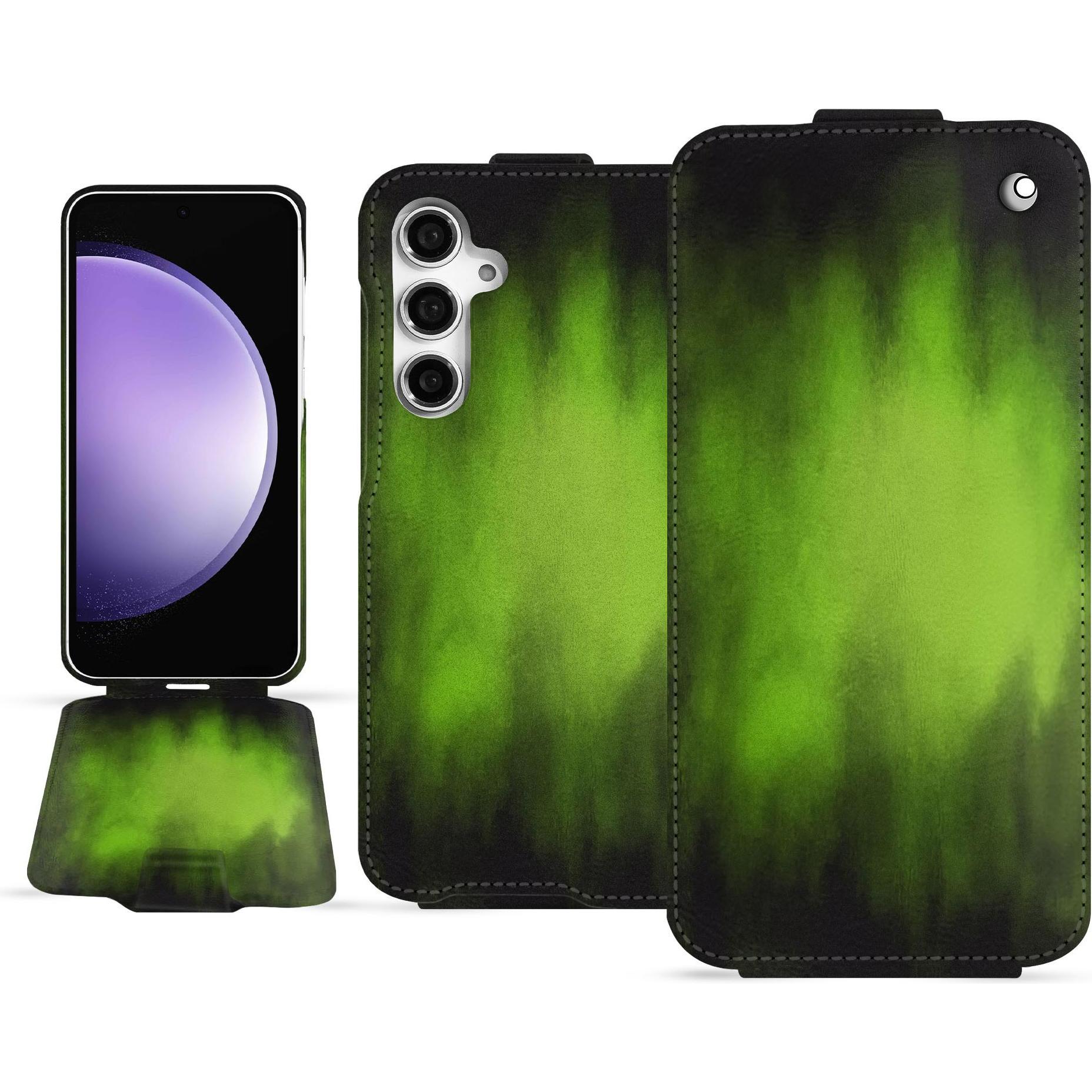 Thumbnail - Noreve Lederschutzhülle vertikal (Samsung Galaxy S23 FE), Smartphone Hülle, Grün