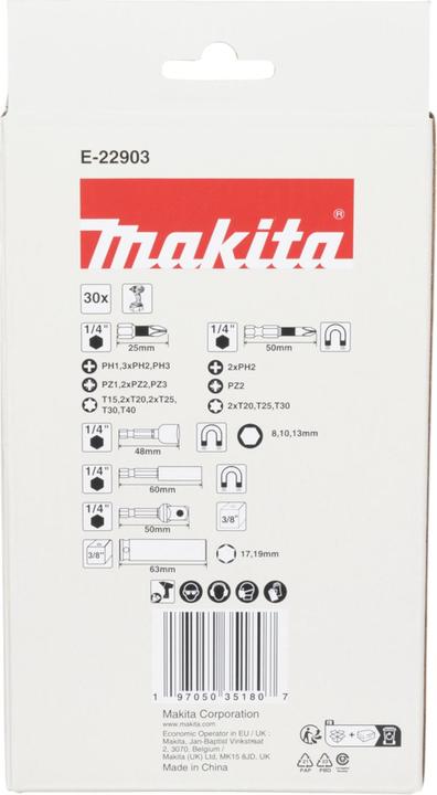 Energielabel Makita Zestaw Końcówek Wrętak. Z Uchwytem 30szt. Impact Zwart