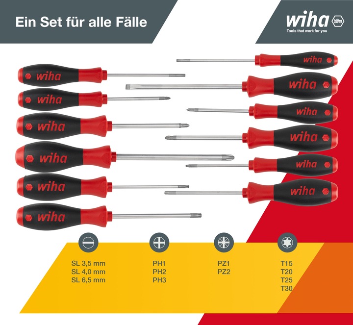 Produktbild Wiha SoftFinish (Schlitzschrauben, Torx (TX), Pozidriv-Kreuzschlitz (PZ), Phillipps-Kreuzschlitz (PH))