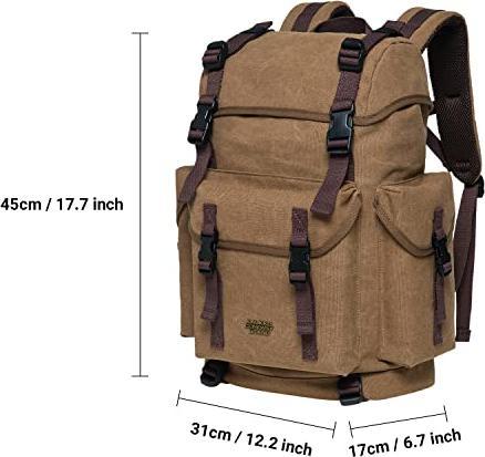 Image du produit Only-Bags.Store KAUKKO Canvas Large Backpack Ladies Men, Vintage Hunting Backpack Hiking Backpack with 15 Inch
