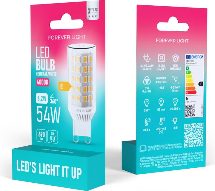 Image du produit Forever Light LED Bulb G9 6.2W 690lm 4000K ceramic class E (G9, 6.20 W, 690 lm, E)