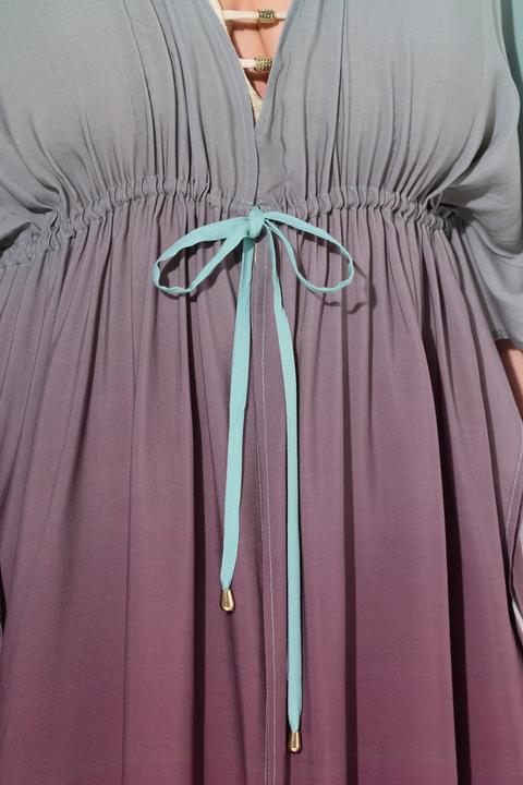 Produktbild Ulla Popken Kaftan, Farbverlauf, Palmen, V-Ausschnitt, Halbarm (42, 44, 46, 48)