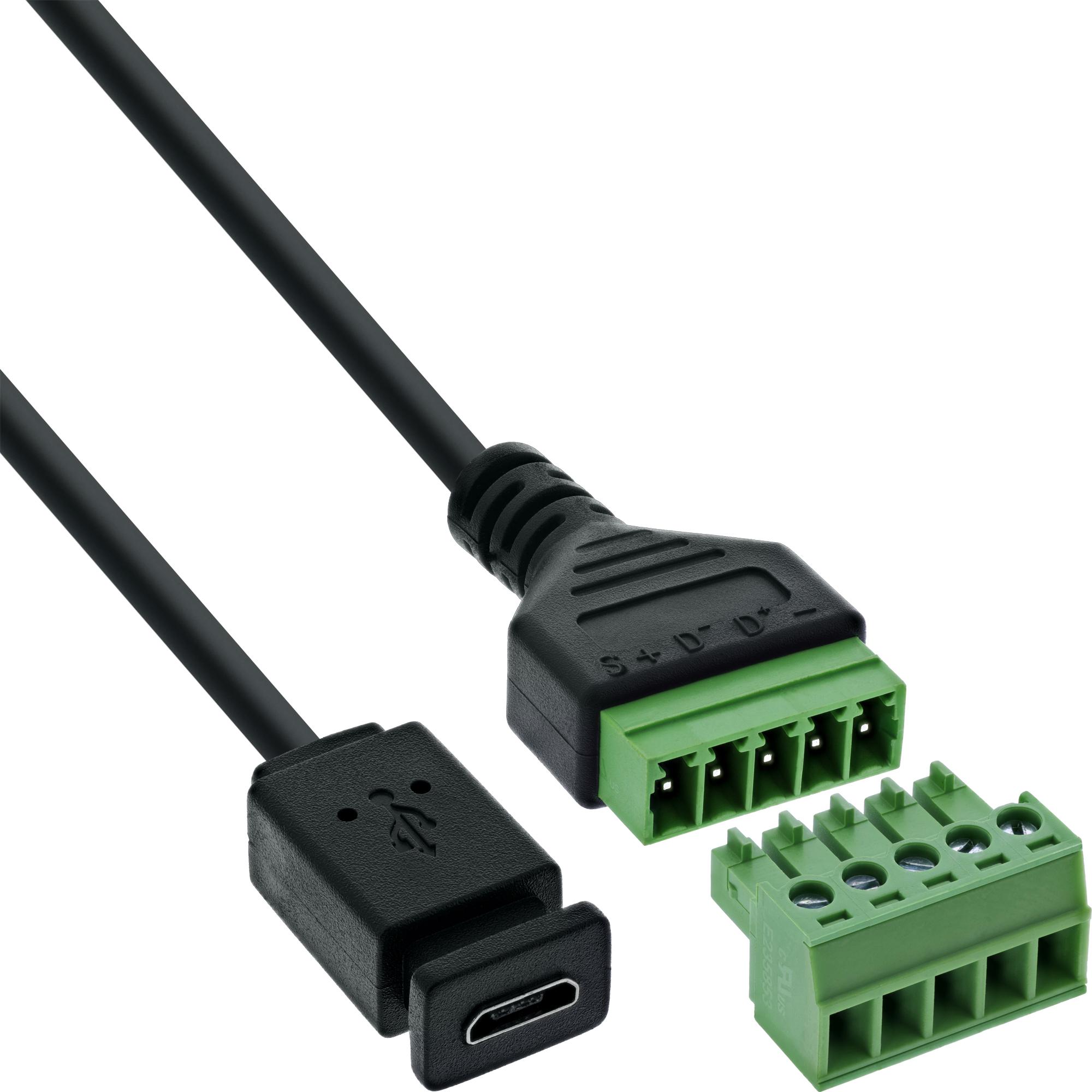 InLine  Mini-USB Buchse an Terminalblock, 5-polig, mit Kabel, Cavo + Spina elettrica, Verde, Nero
