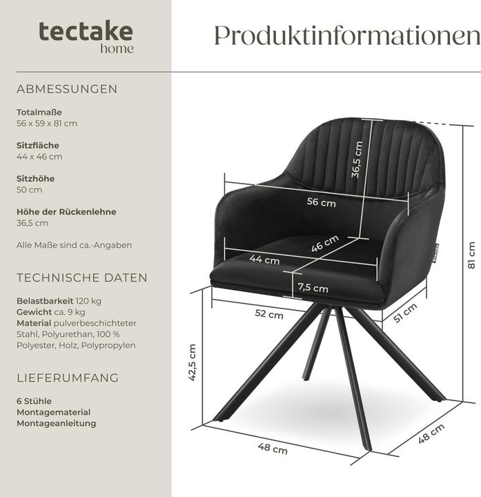 Immagine prodotto tectake Samt-Drehstuhl Lona mit dicker Polsterung