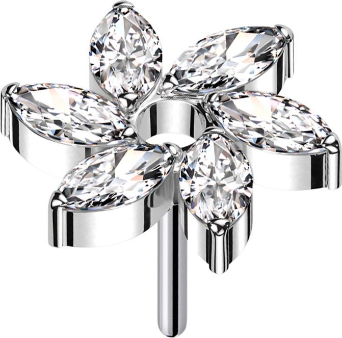 Produktbild Star Piercing Threadless Wirbel Blume silber Kristalle silber (ohne Messing, Titan G23)
