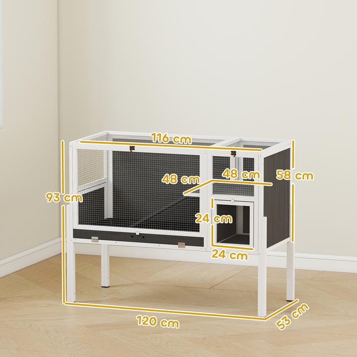 Image du produit PawHut Kaninchenstall Tannenholz, Metall Grau