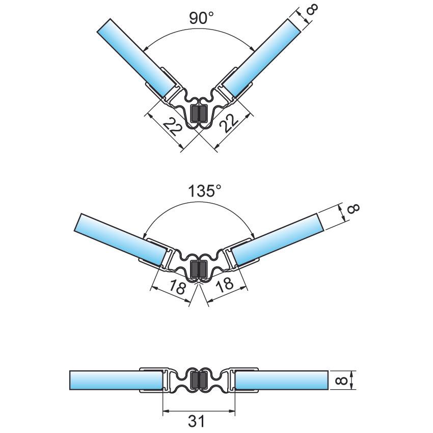 Pauli+Sohn, Türdichtung, Magnetduschtürdichtung flexibel 90-180°
