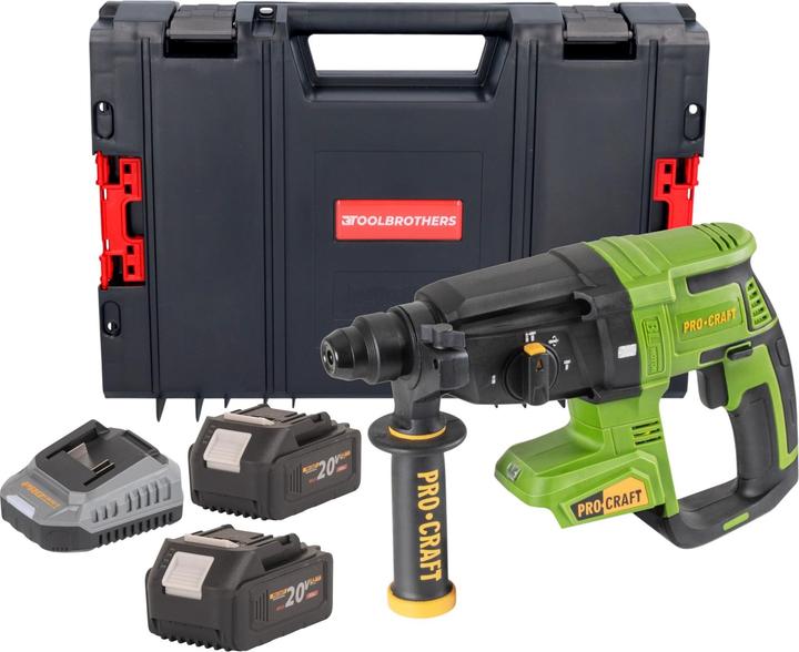 Produktbild Procraft PHA40bb Akku Bohrhammer 20 V 2,6 J SDS plus Brushless + 2x Akku 4,0 Ah + Ladegerät + RHINO (Bohrhammer)