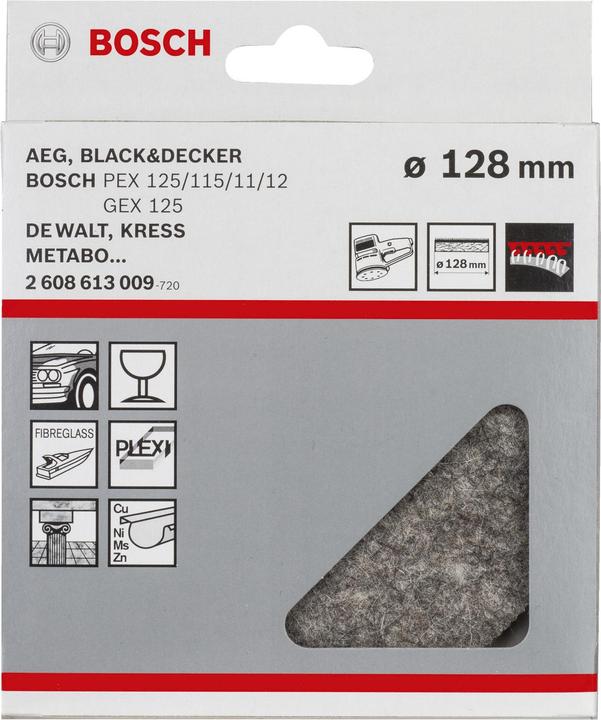 Image du produit Bosch Professional Zubehör Feutre de polissage pour ponceuse excentrique, doux, Velcro, 128 mm, 1 pack (Souple)