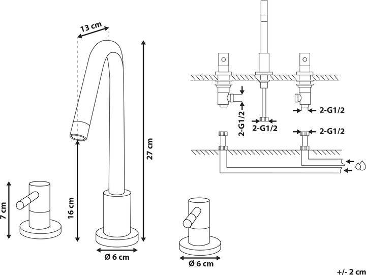Image du produit Beliani Robinet 3 trous pour lavabo laiton argenté KALAMBO