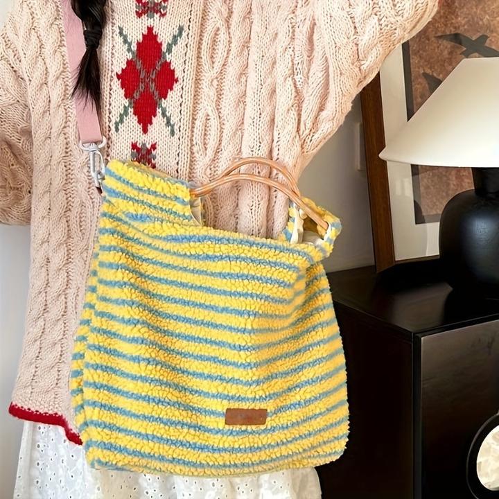 Immagine prodotto Only-Bags.Store Borsa in felpa a righe chic - versatile borsa a tracolla e crossbody alla moda con tracolla