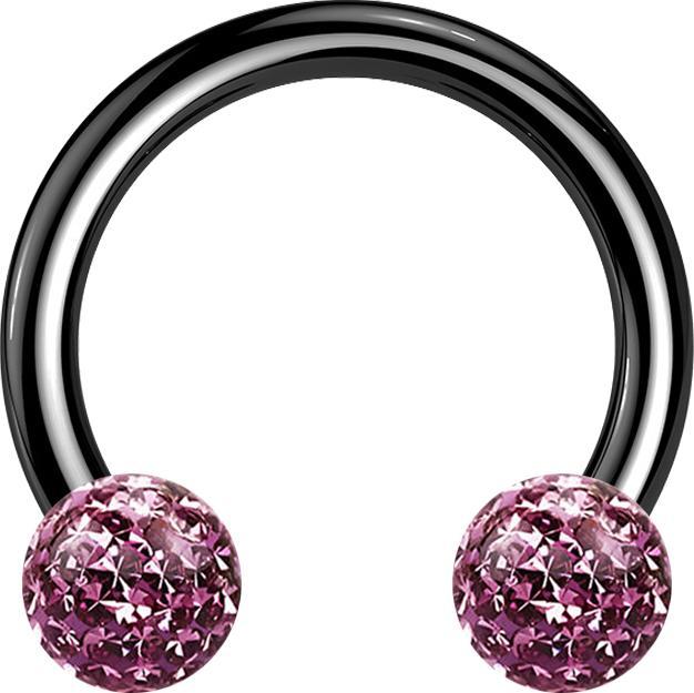 Actual product image Star Piercing Circular barbell black with two crystal balls light purple epoxy protective layer (without brass, Titanium)
