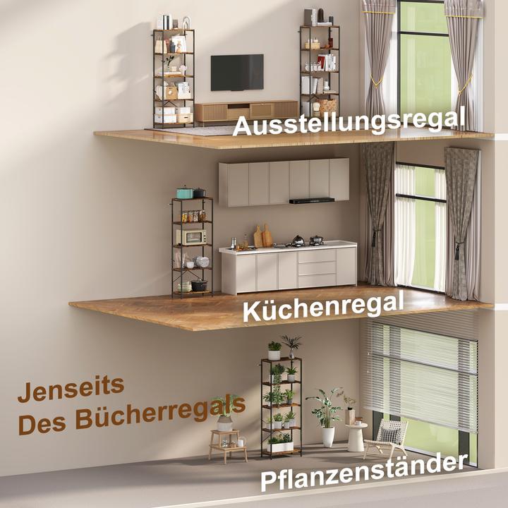 Immagine prodotto Homcom Bücherregal Metall Rustikal-Braun (30 x 30 x 170.50 cm)