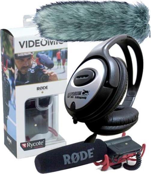 Actual product image RØDE VideoMic Rycote with Dead Cat with headphones