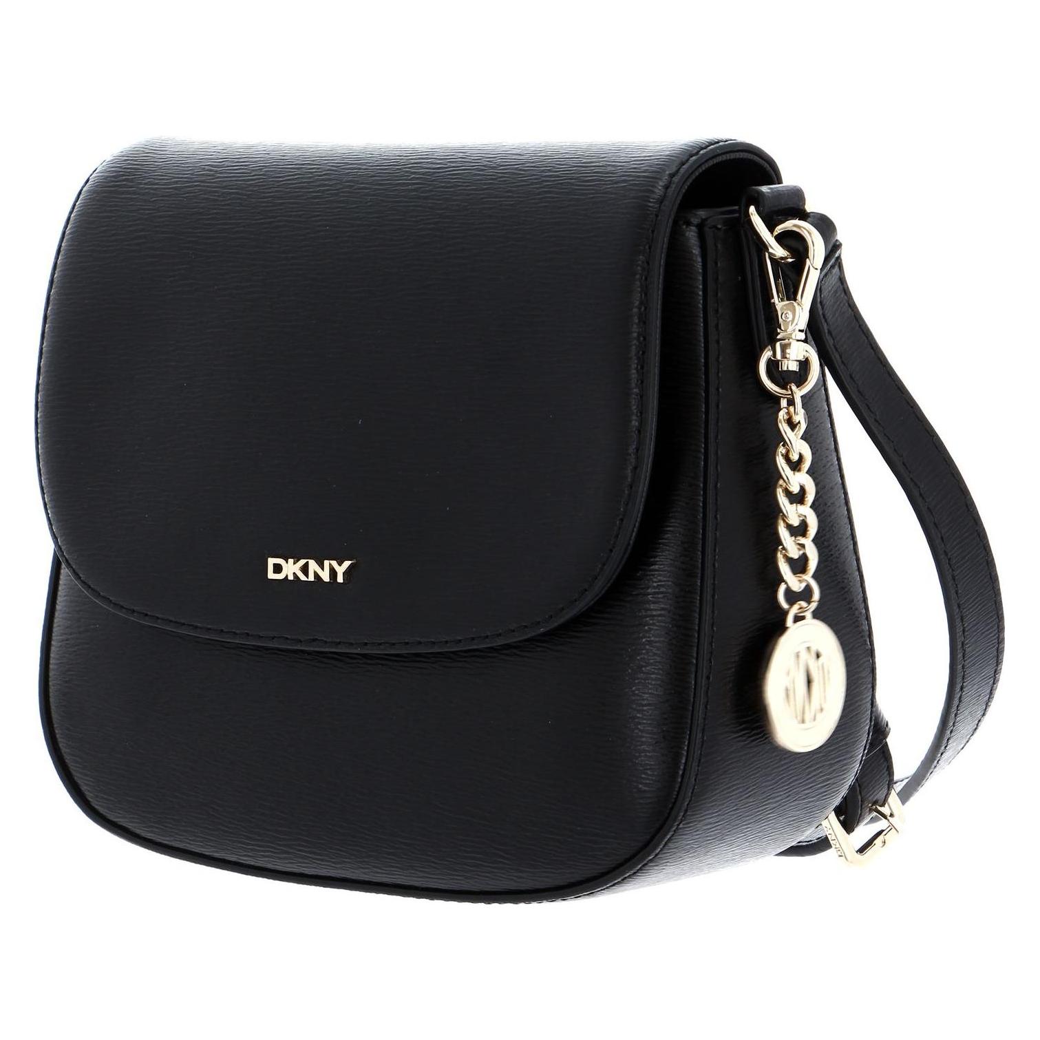 Dkny, Damen, Handtasche, Leder Umhängetasche Bryant Satteltasche Schwarz / Gold Schwarz, Gold, Schwarz