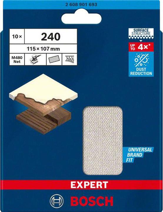 Immagine prodotto Bosch Professional Zubehör EXPERT M480 Rete abrasiva 115 x 107 mm, G 240, 10 pezzi (240)