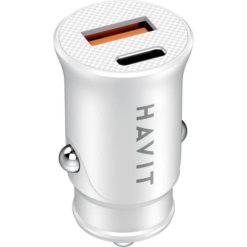 Havit - Car charger (CC2022) - USB, Type-C, PD20W, 3A, PC - White, Adattatore per auto, Bianco