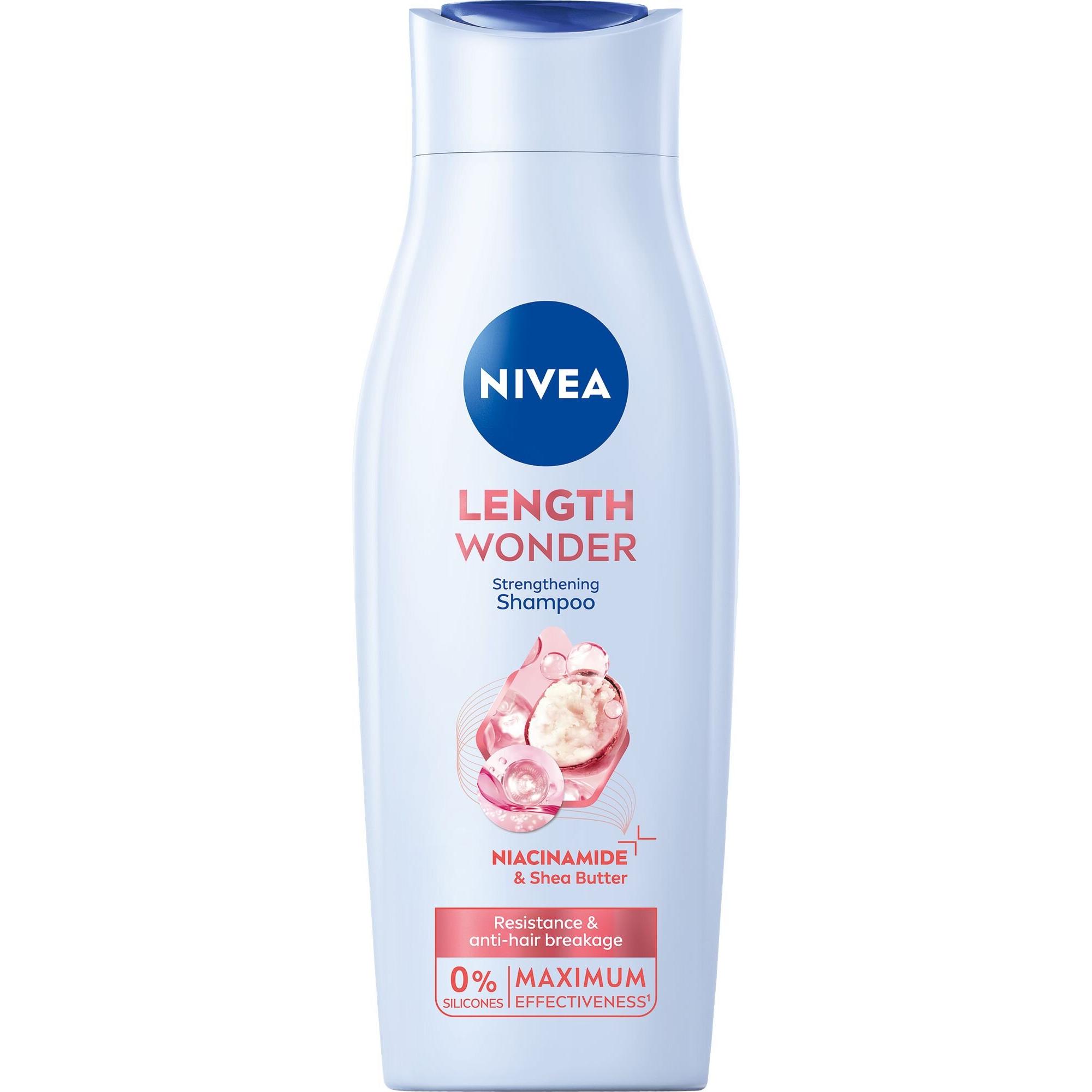 NIVEA, Shampoo, Length Wonder Kräftigendes Shampoo mit Sheabutter, Fassungsvermögen: 400 ml (400 ml, Shampoo liquido)