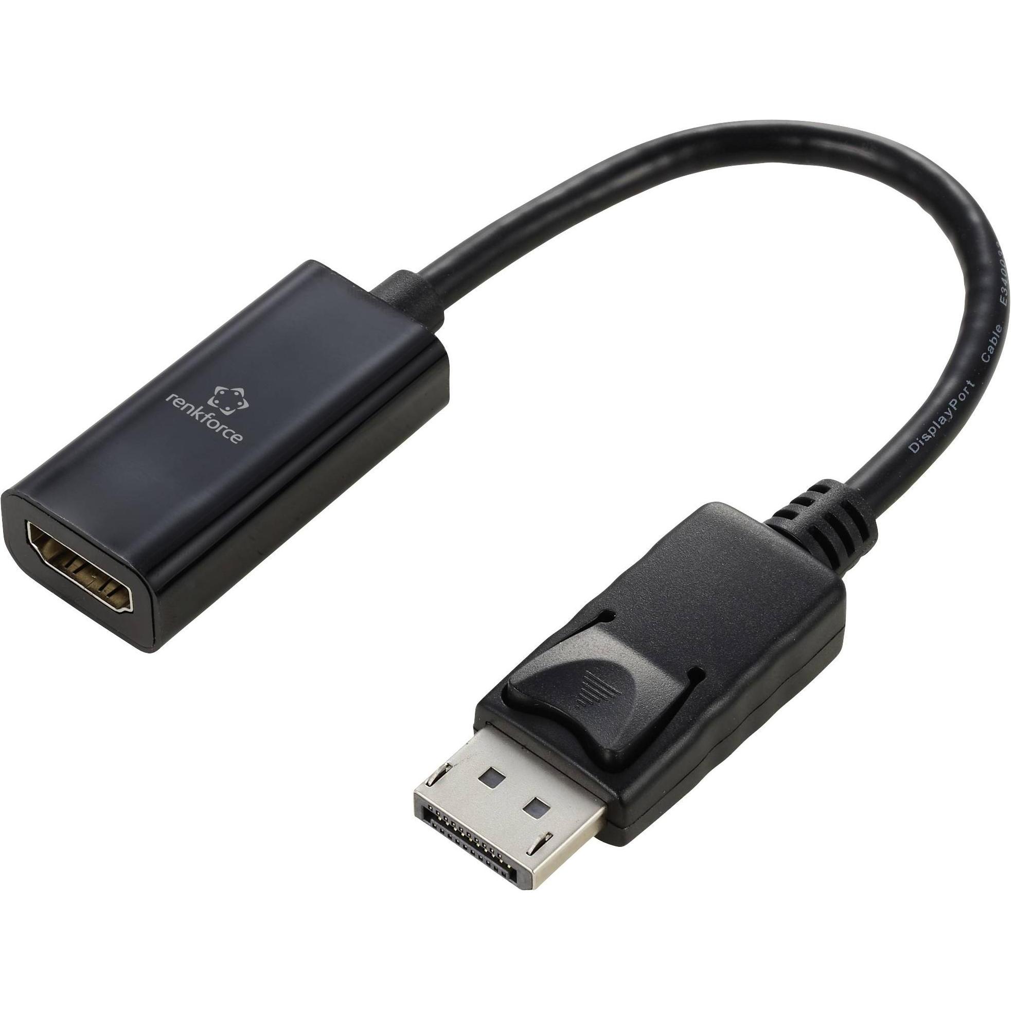 Renkforce RF-5596324 Convertitore DisplayPort (1x DisplayPort Plug - 1x HDMI-Buc (HDMI, 23 cm), Adattatore dati + video, Nero